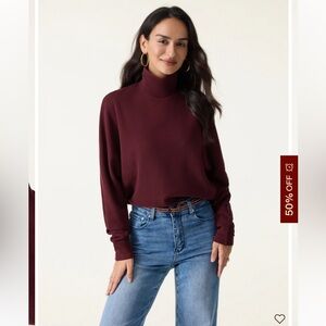 NEW OGL Brami Batwing Turtleneck Built in Bra Ruby Red Cozy Sweater, XL